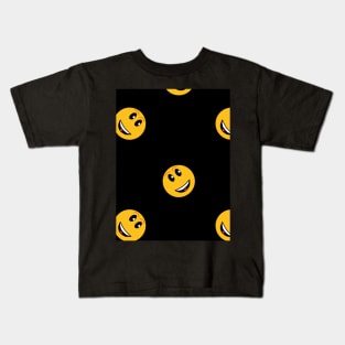 Yellow emoticons on a black background. Joy, smiles, fun. Kids T-Shirt